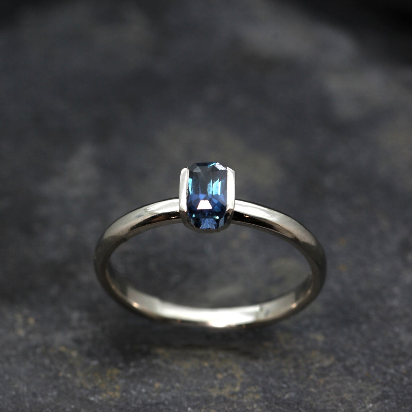 Teal Sapphire Platinum Flute Ring