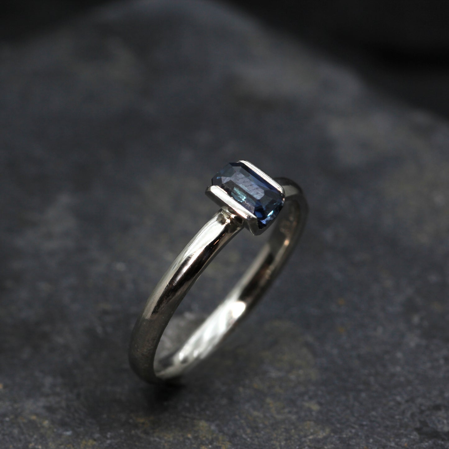 Teal Sapphire Platinum Flute Ring