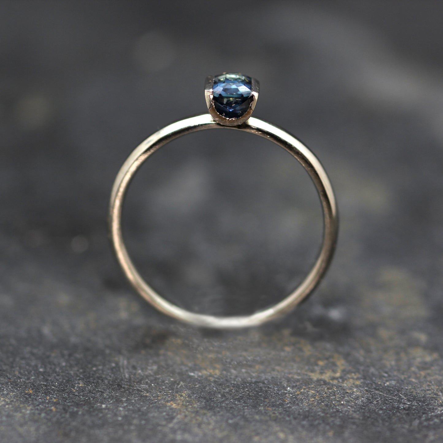 Teal Sapphire Platinum Flute Ring