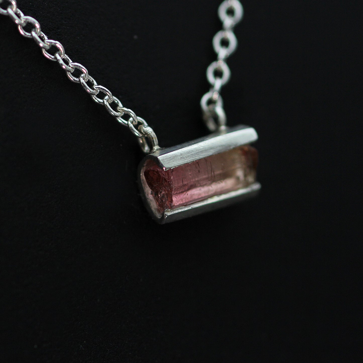 Pink Tourmaline and Silver Mini Flute Pendant