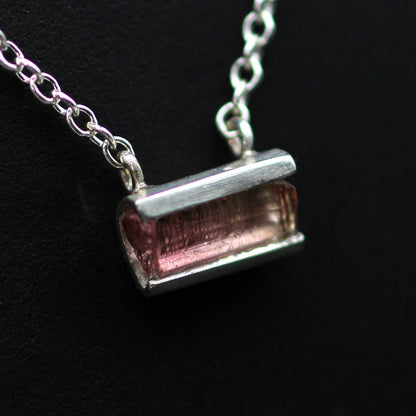 Pink Tourmaline and Silver Mini Flute Pendant