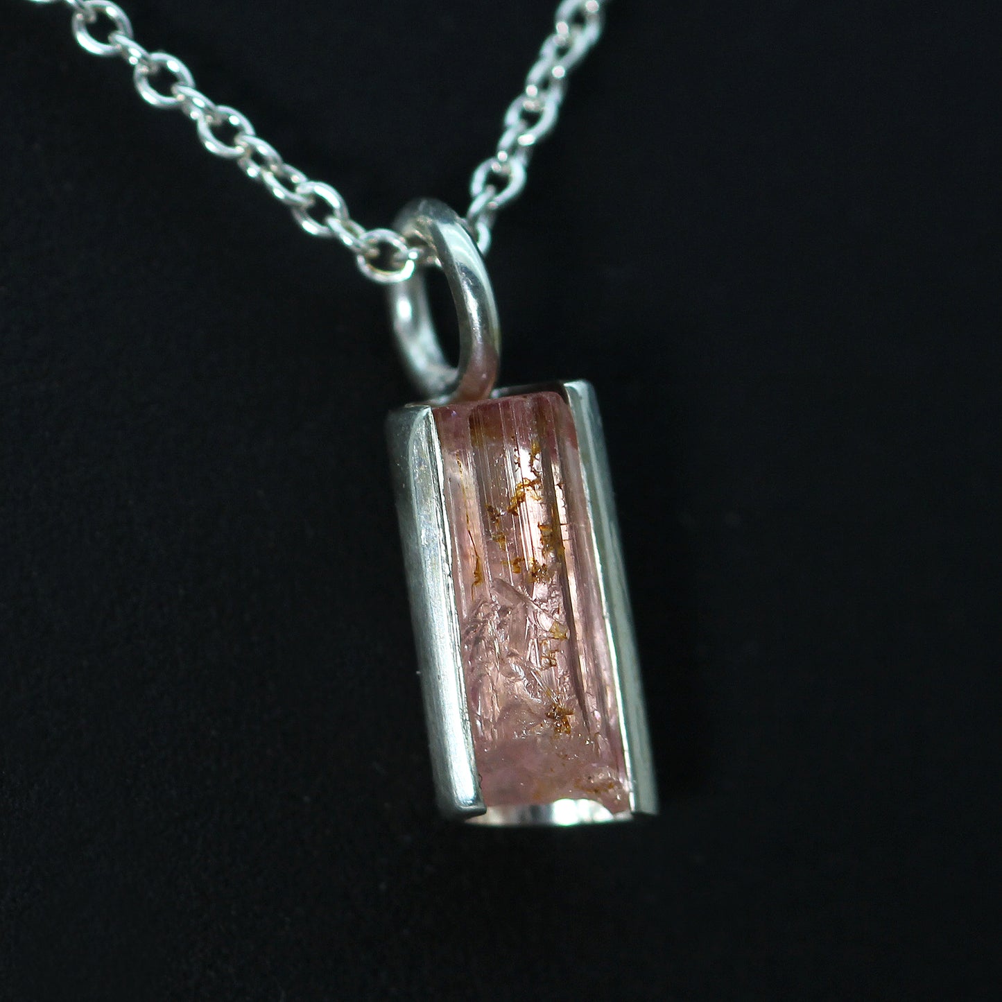 Pink Tourmaline and Silver Mini Flute Pendant