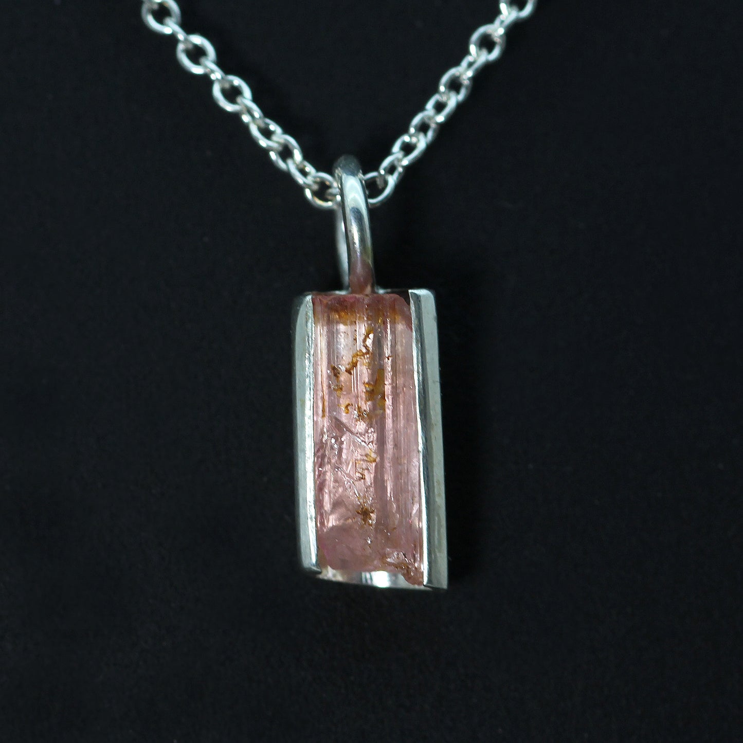 Pink Tourmaline and Silver Mini Flute Pendant