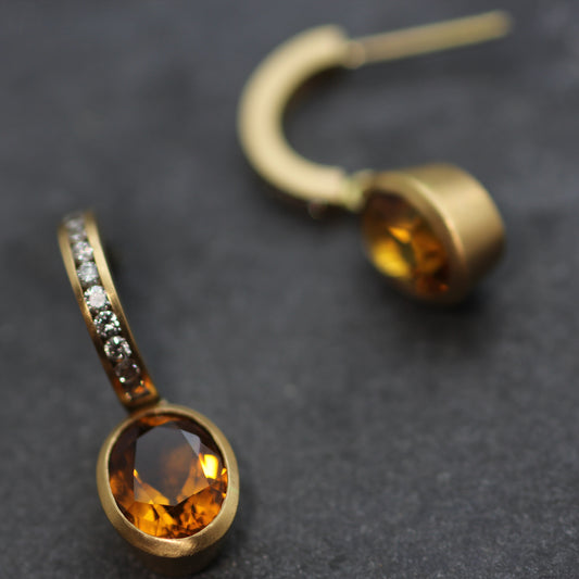 18ct Gold Citrine and Diamond Drop Earrings