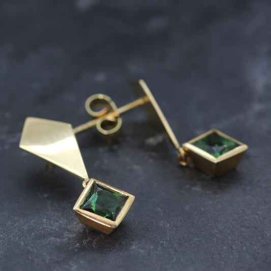 Kite Earrings Rose Gold & Green Tourmaline