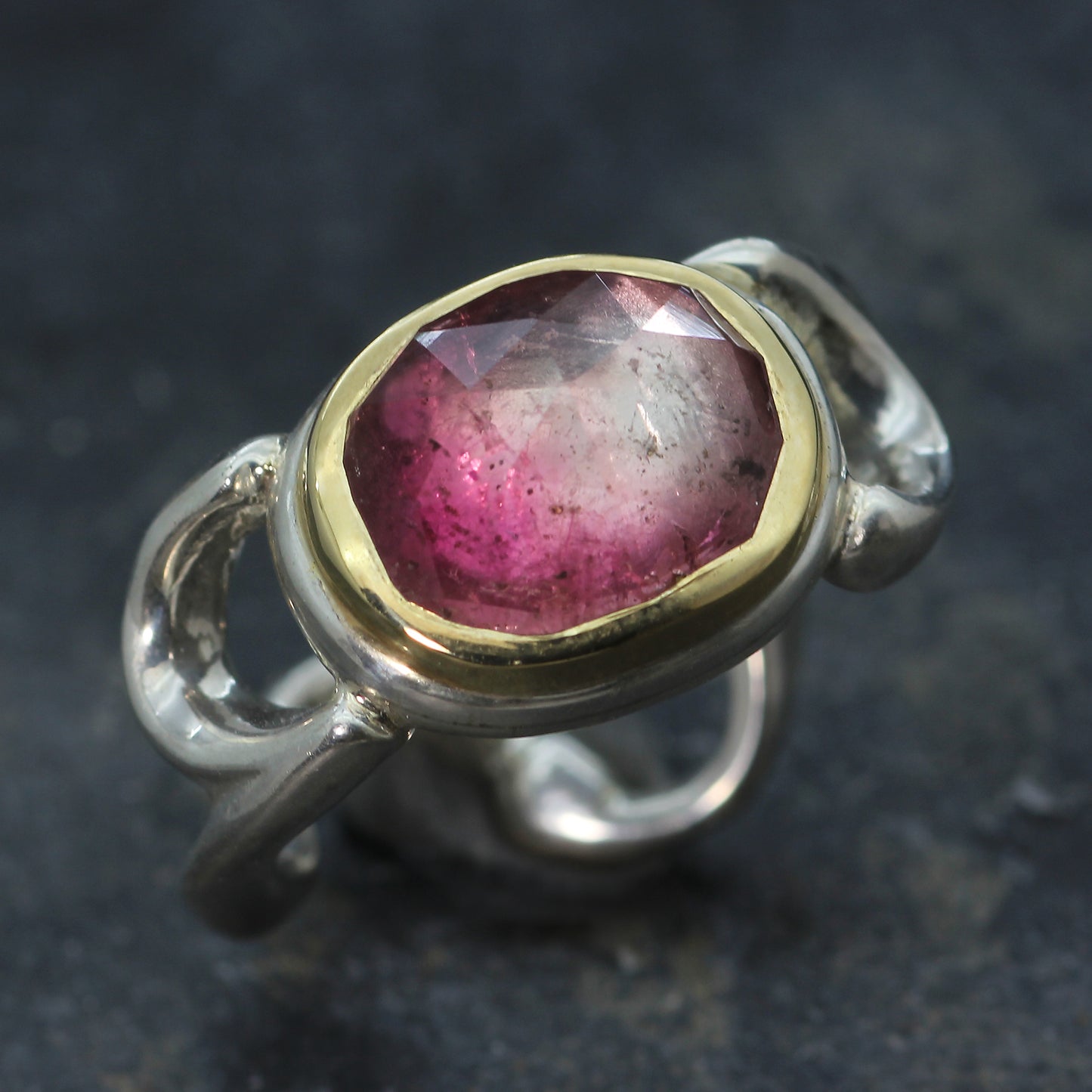 sterling silver and 9ct pink tourmaline ring