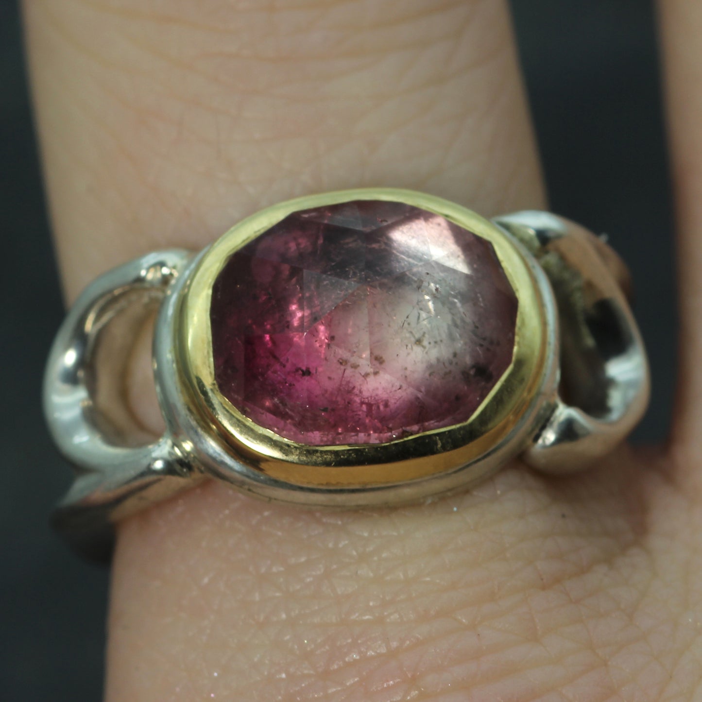 sterling silver and 9ct pink tourmaline ring