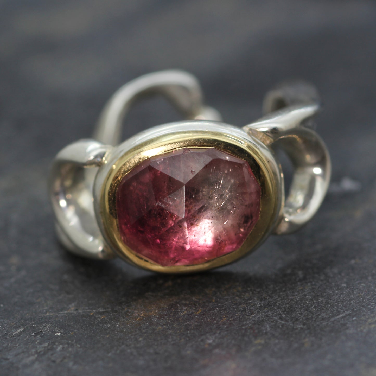 sterling silver and 9ct pink tourmaline ring