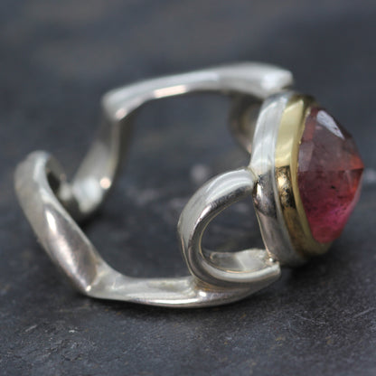 sterling silver and 9ct pink tourmaline ring