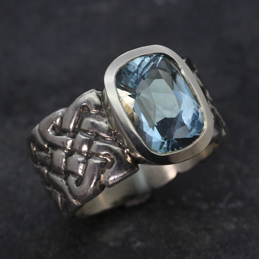 Natural Blue Topaz and Silver Celtic Style 'clan' Ring