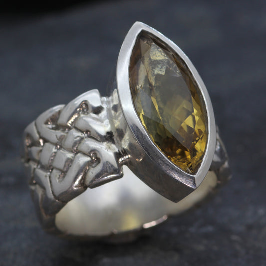 Citrine and Silver Celtic Style 'clan' Ring