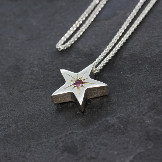 Star Set Ruby Silver Star Pendant (L)