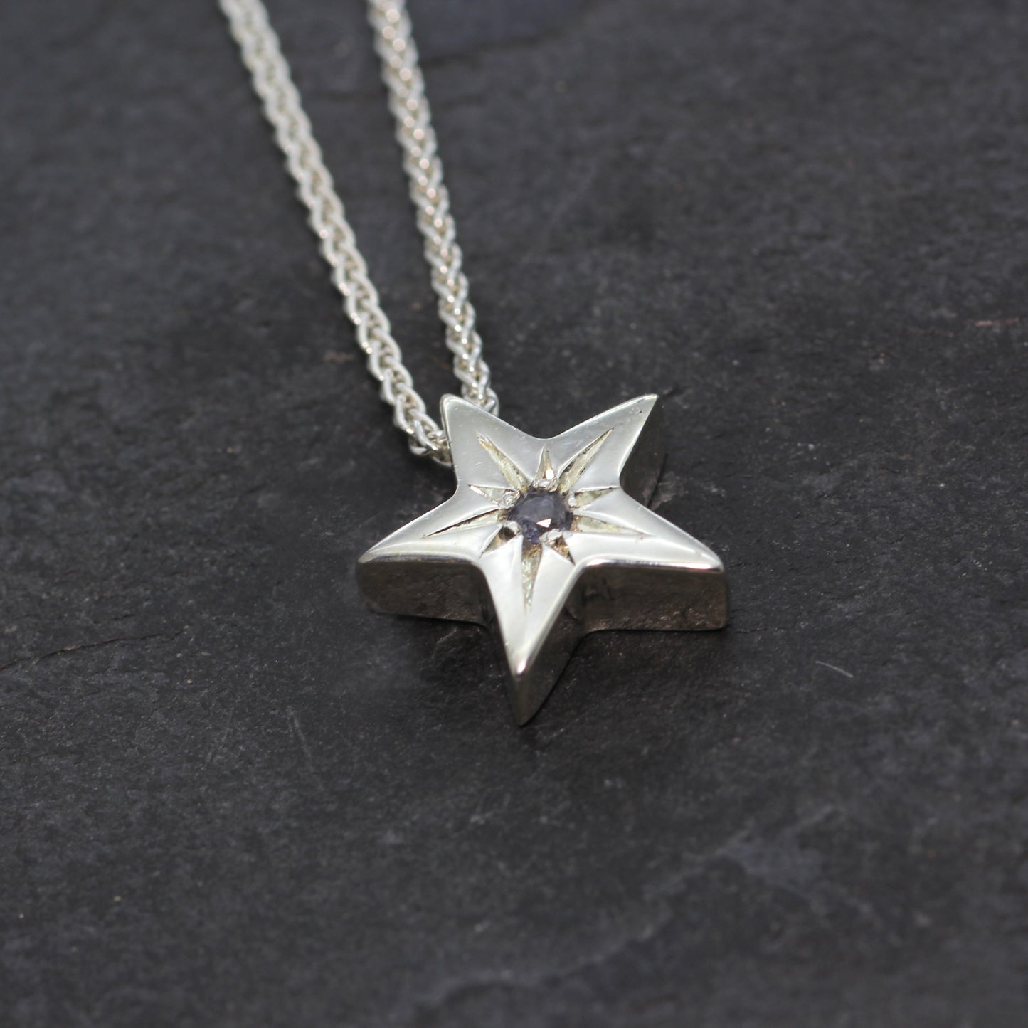 Star Set Sapphire Silver Star Pendant (M)