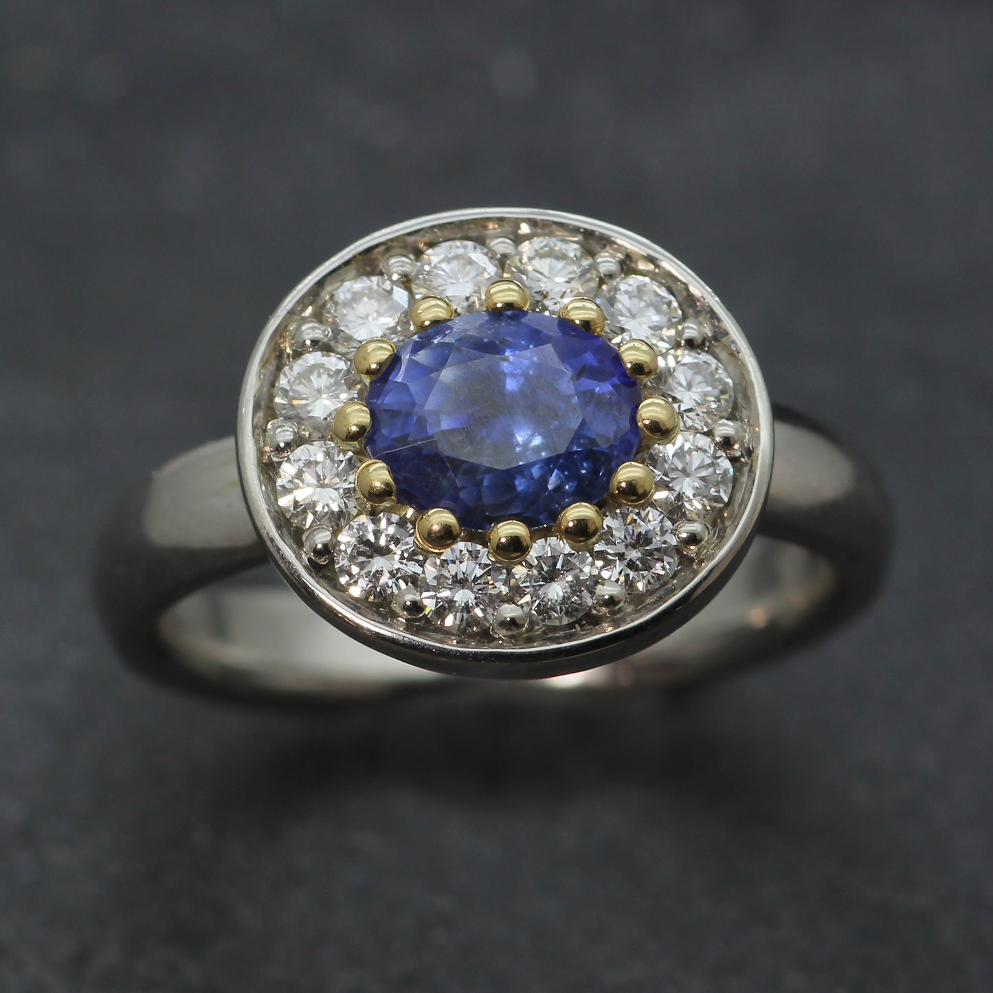 Platinum, Sapphire and Diamond Halo ring