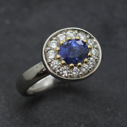 Platinum, Sapphire and Diamond Halo ring