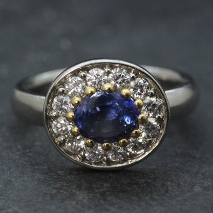 Platinum, Sapphire and Diamond Halo ring