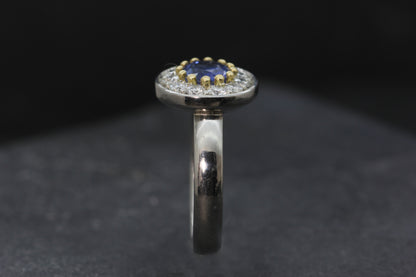 Platinum, Sapphire and Diamond Halo ring