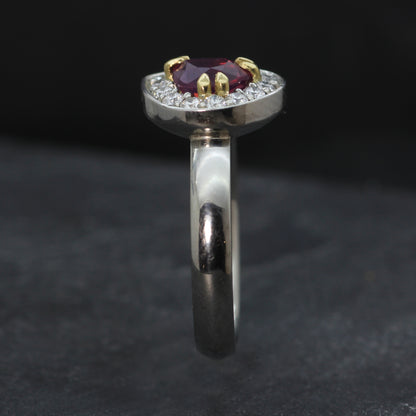 Platinum, Red Spinel and Diamond Halo ring