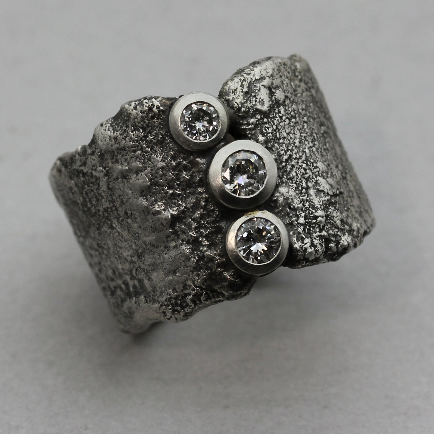 Magma Reticulated Diamond Platinum and Silver Ring