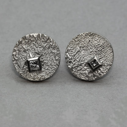 Diamond and Platinum reticulated Silver stud earrings