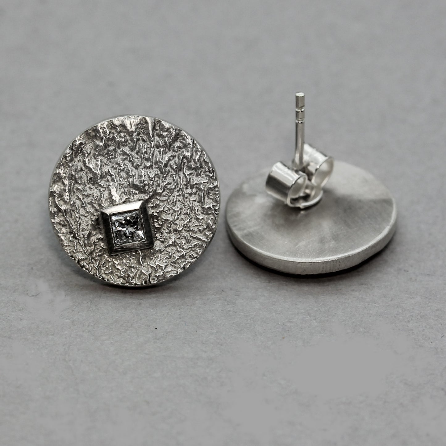 Diamond and Platinum reticulated Silver stud earrings