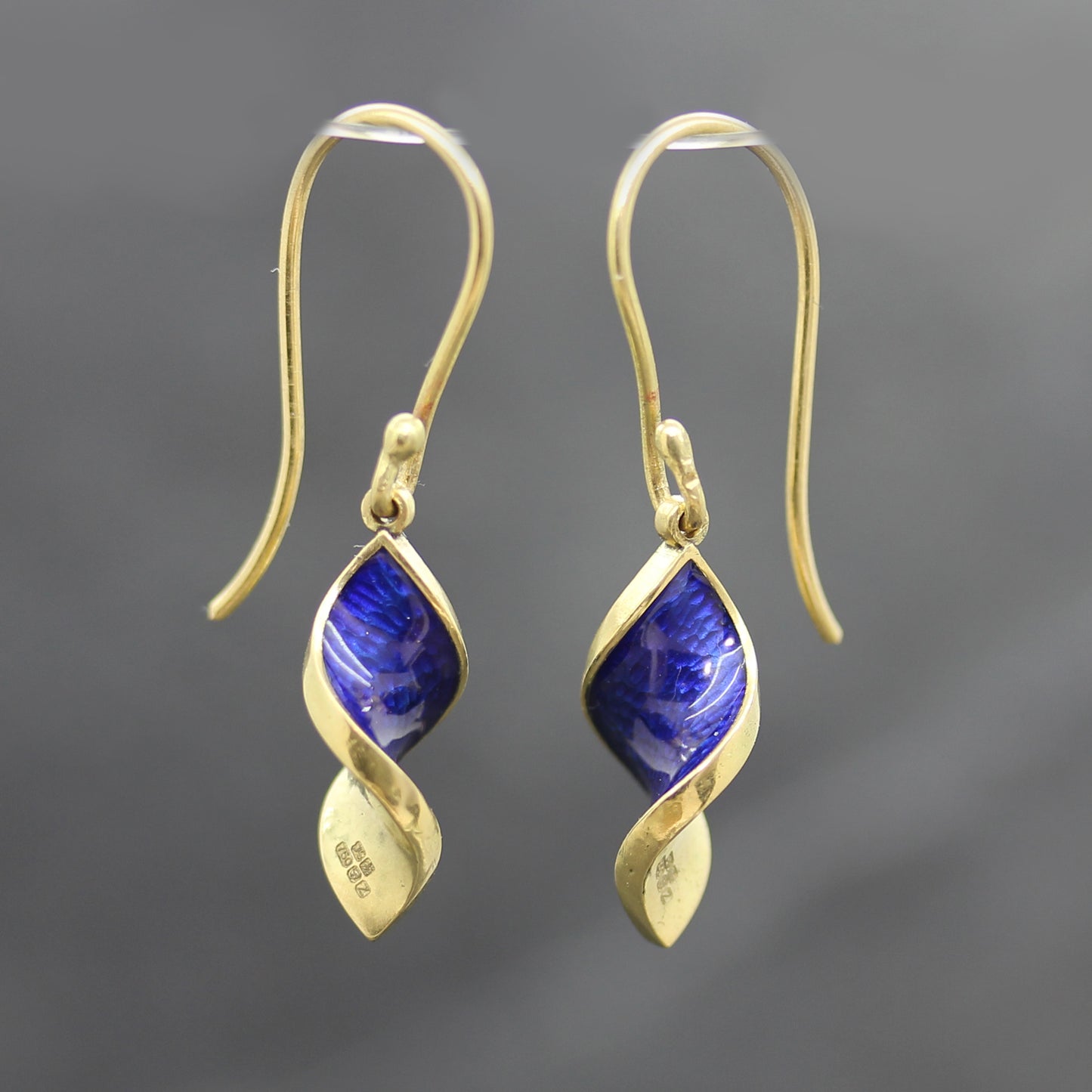 18ct Blue Enamel Vesica Twist Earrings