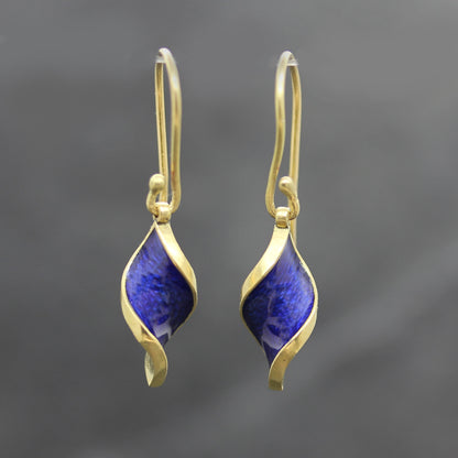 18ct Blue Enamel Vesica Twist Earrings