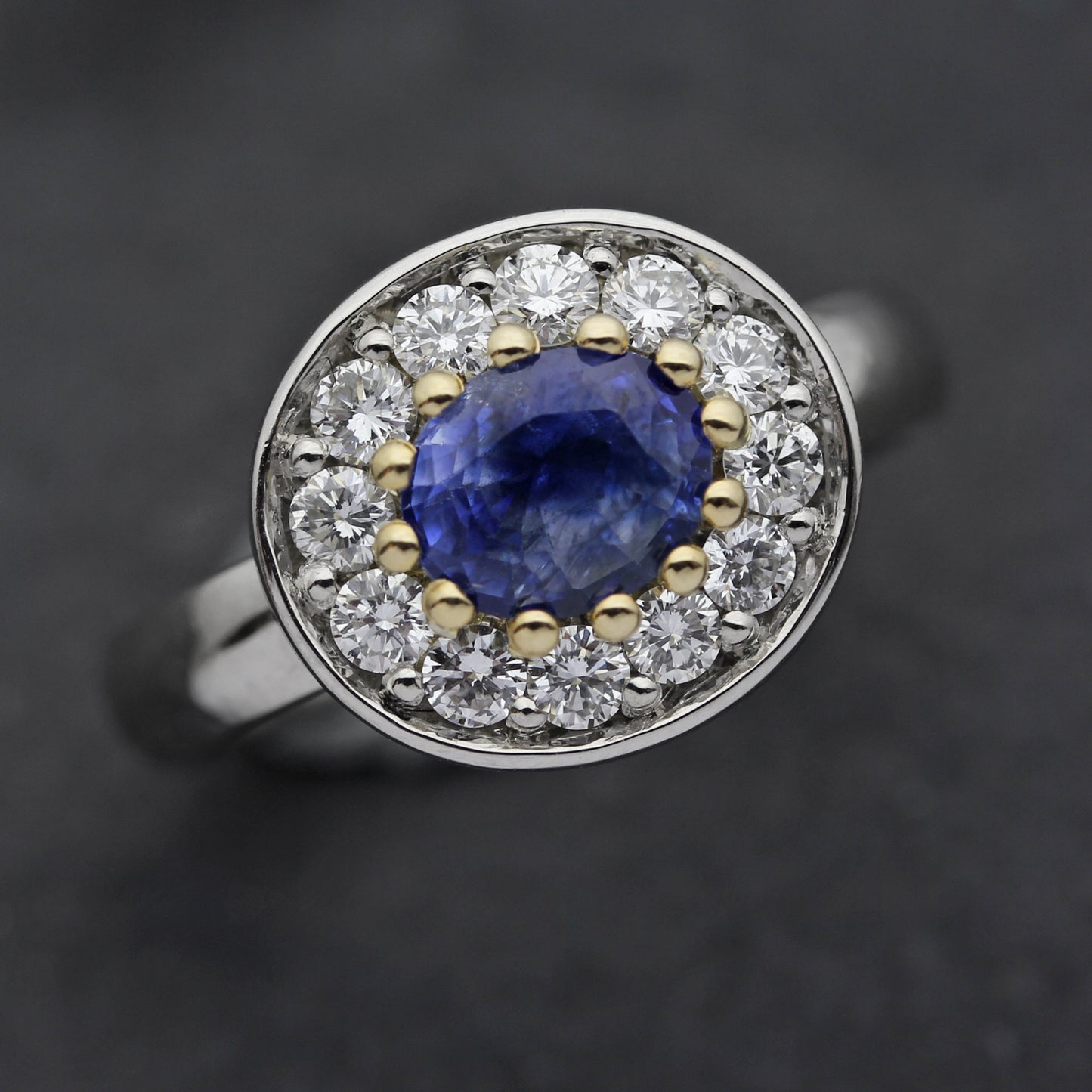 Platinum, Sapphire and Diamond Halo ring