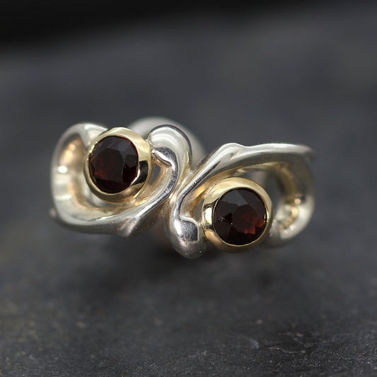 sterling silver and 9ct gold garnet ring