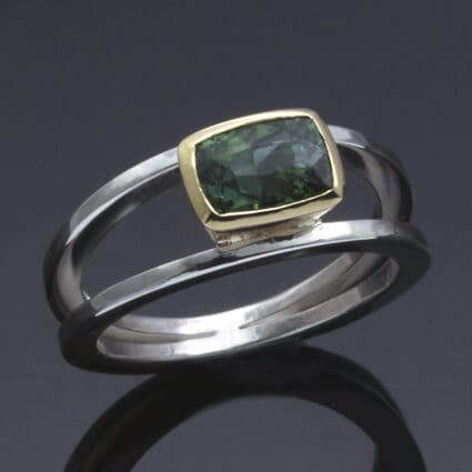 AFGHAN TOURMALINE SET IN 18CT YELLOW GOLD & STERLING SILVER RING