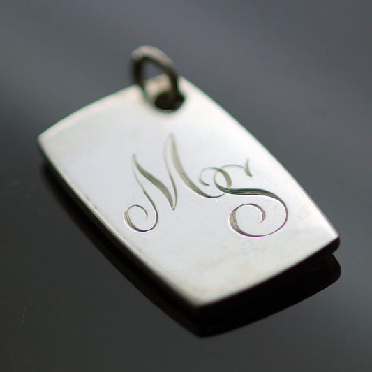 HAND ENGRAVED POLISHED STERLING SILVER DOG TAG FOB