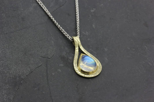 Engraved White Gold Moonstone Large Pendant