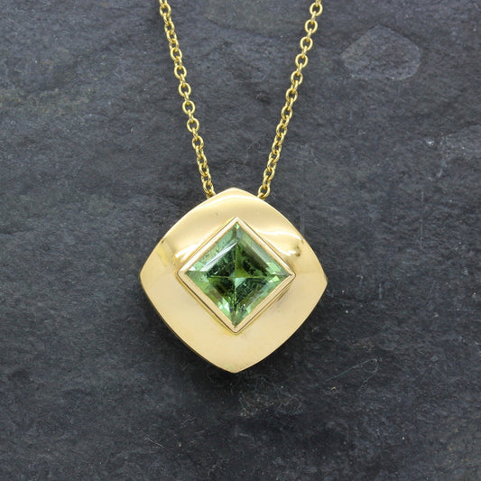 Yellow Gold & Green Tourmaline 'Crystalo' Pendant