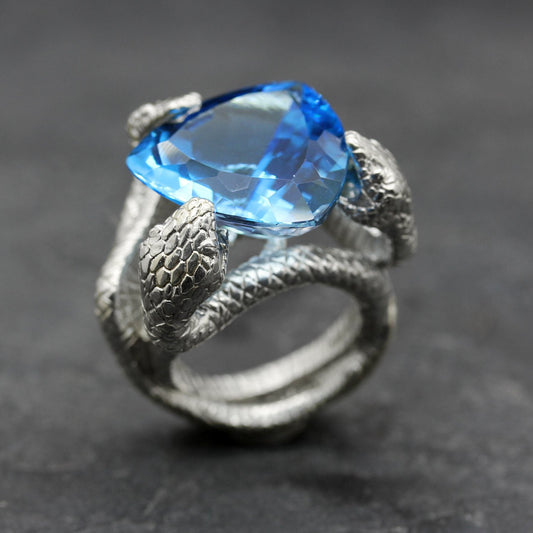 TRILLION SWISS BLUE TOPAZ STERLING SILVER TRIO SNAKE RING