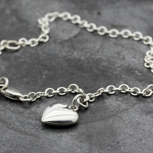 Single Heart Charm Bracelet Sterling Silver