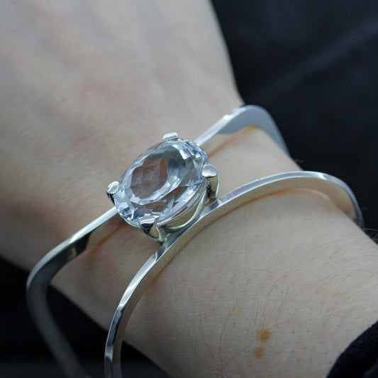 New Wave Silver White Topaz Bangle