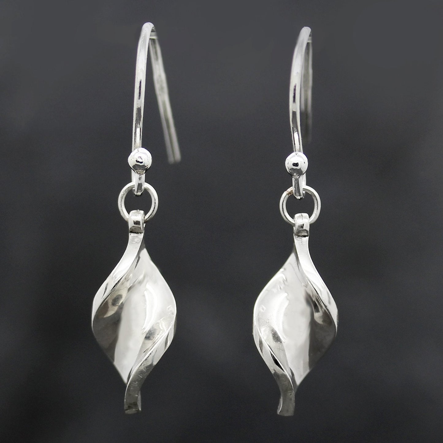 Silver Vesica Twist Earrings