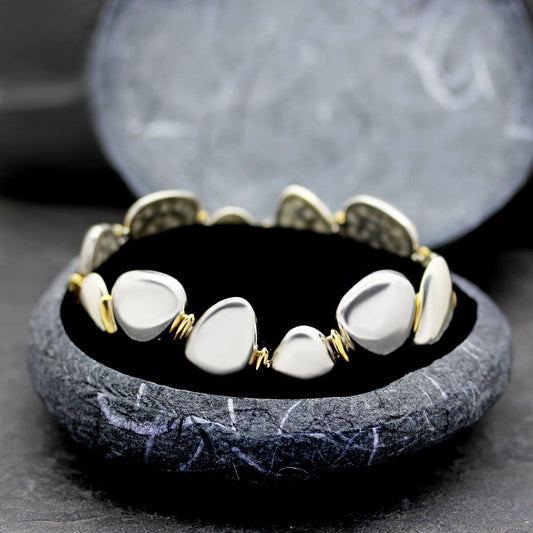 Silver Pebble Bracelet with 18ct Yellow Gold