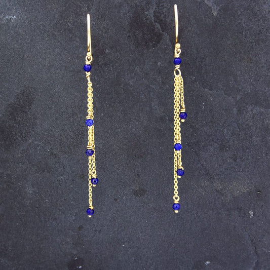 Corcos Multi-Chain Earrings in Gold and Lapis Lazuli