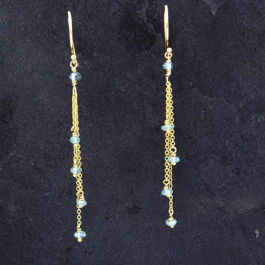 Corcos Multi-Chain Earrings in Gold and Natural Zircon