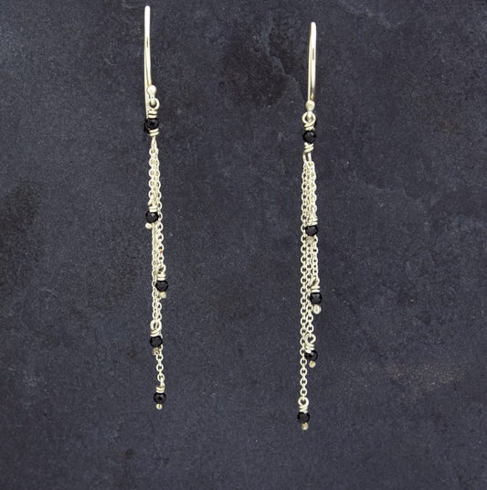 Corcos Multi Chain Earrings in Silver and Black Spinel