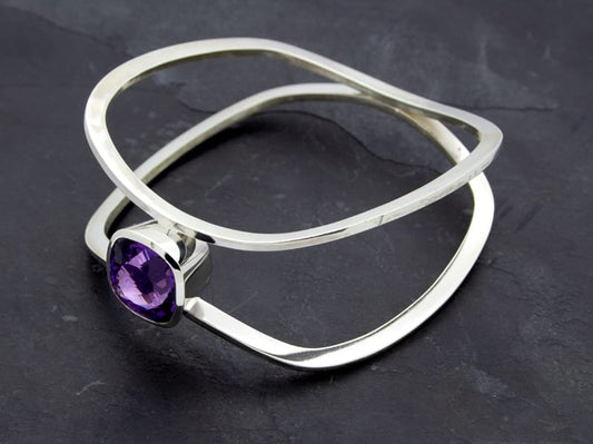 New Wave Silver Amethyst Bangle