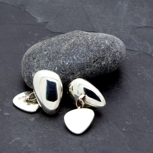 Sterling Silver Chain Link Pebble Cufflinks