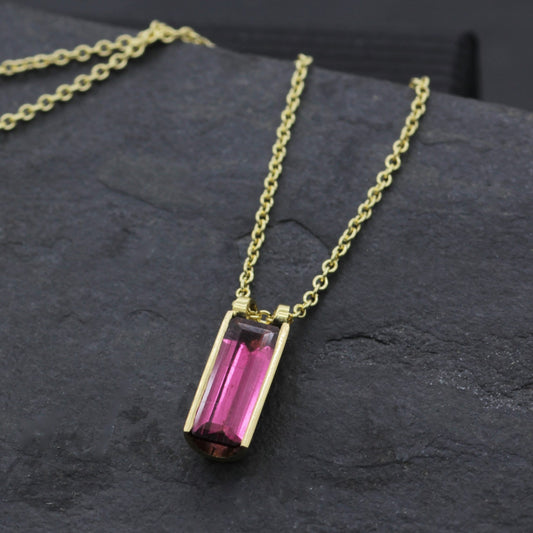 Yellow Gold & Hot Pink Tourmaline 'Flute' Pendant