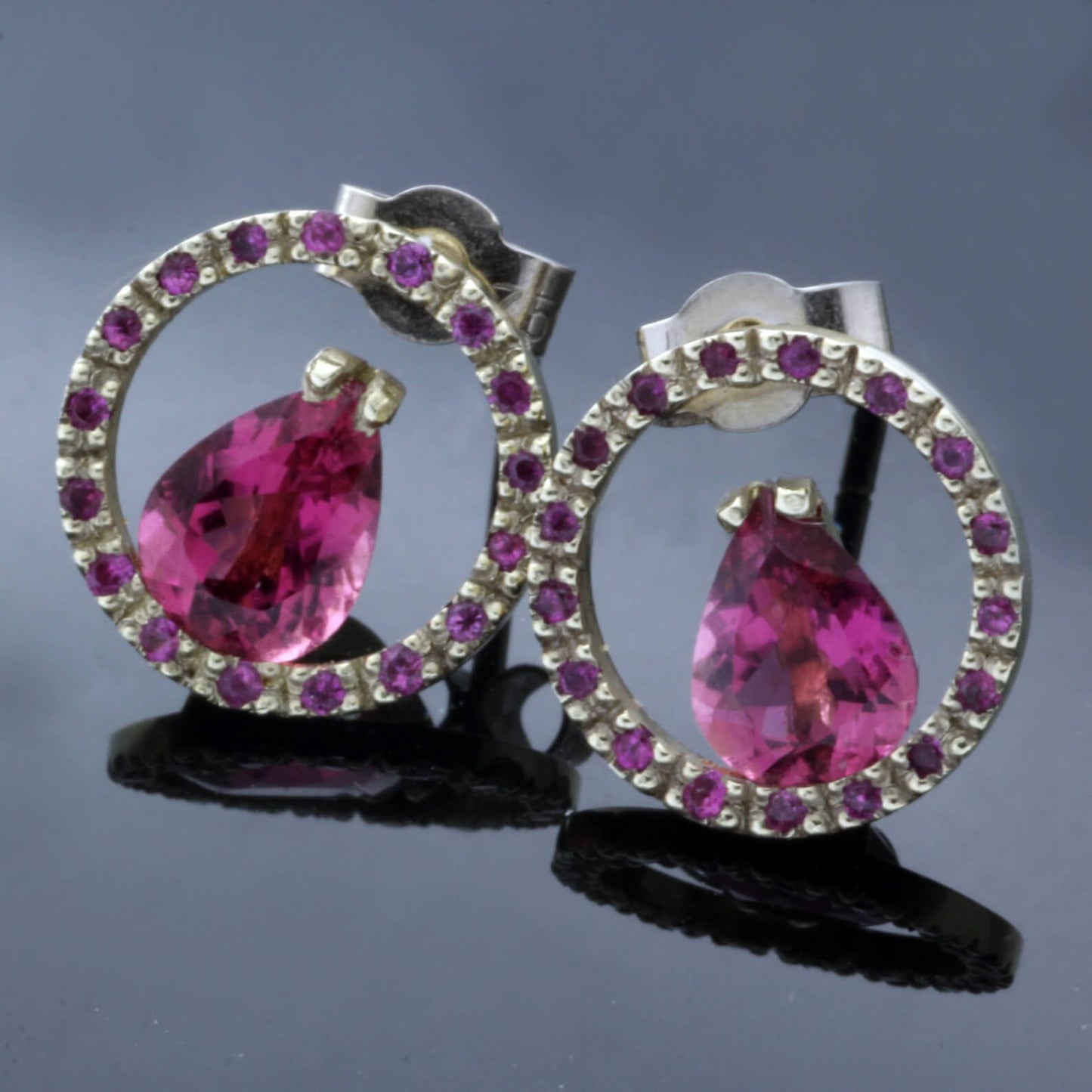 PEAR CUT PINK TOURMALINE & PINK SAPPHIRES SET IN 14CT WHITE GOLD STUD EARRINGS