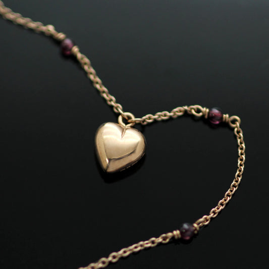 9CT ROSE GOLD HEART & GARNET BEAD NECKLACE