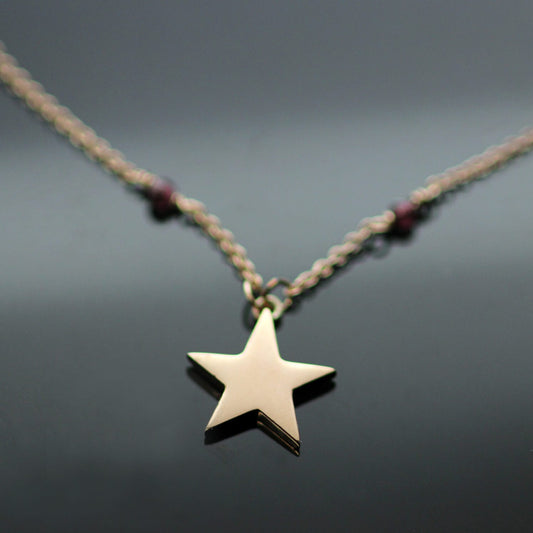 9CT ROSE GOLD STAR & GARNET BEAD NECKLACE