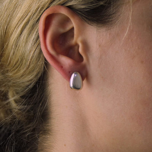 Tiny Silver Pebble Ear Studs Large