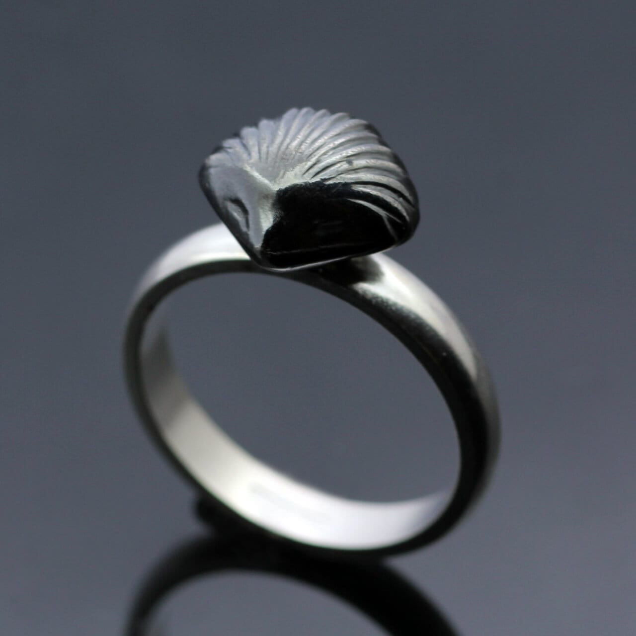 OXIDISED STERLING SILVER FOSSIL SHELL RING