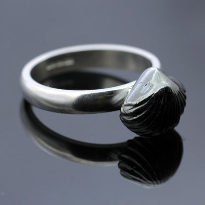 OXIDISED STERLING SILVER FOSSIL SHELL RING